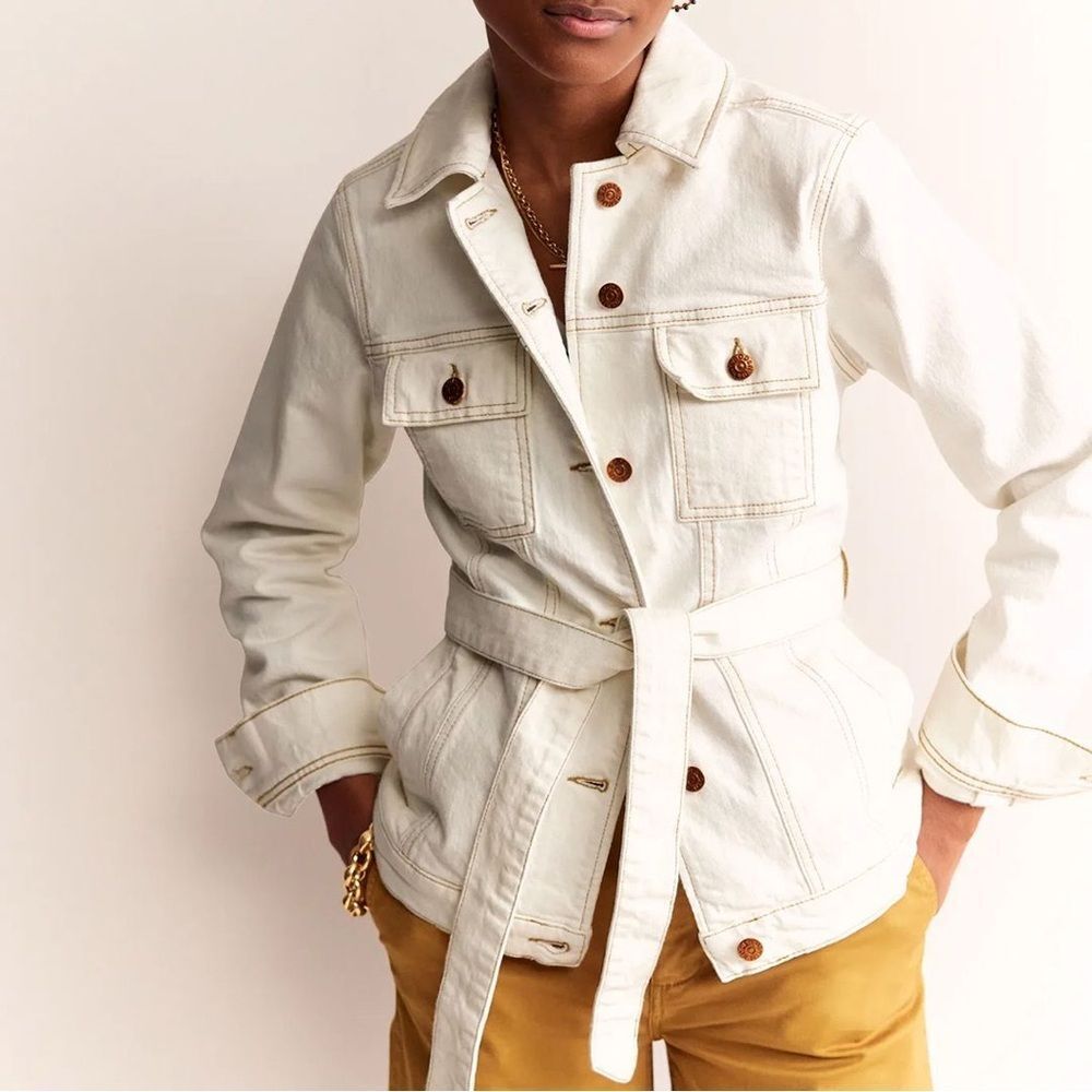 BODEN Ivory Belted Denim Jacket - Picture 3 of 10